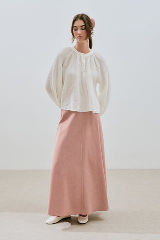 Textured Button-Neck Blouse Ecru