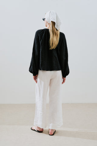 Textured Button-Neck Blouse Black