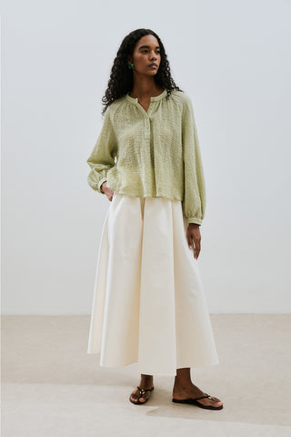 Textured Button-Neck Blouse Green