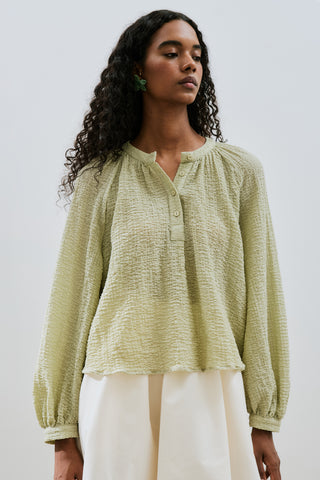 Textured Button-Neck Blouse Green