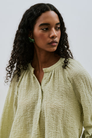 Textured Button-Neck Blouse Green