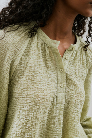 Textured Button-Neck Blouse Green