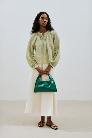 Textured Button-Neck Blouse Green