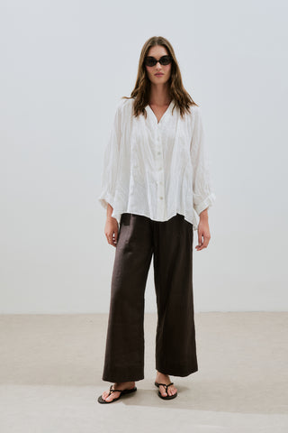 Crushed Linen Button Blouse Ecru