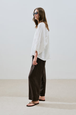 Crushed Linen Button Blouse Ecru