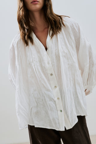 Crushed Linen Button Blouse Ecru