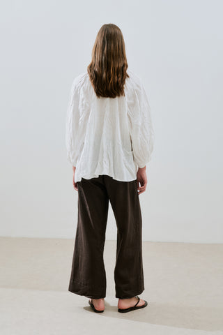 Crushed Linen Button Blouse Ecru