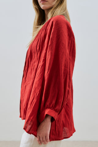 Crushed Linen Button Blouse Red