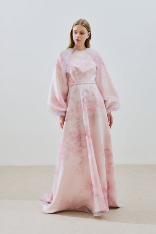 Ulla Patterned Organza Evening Dress Powder