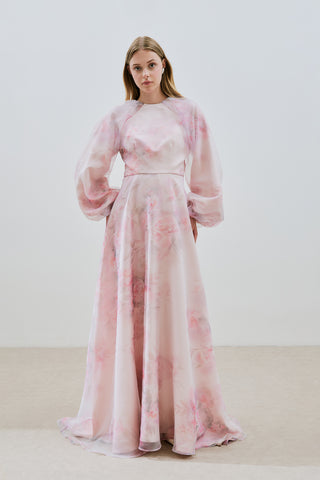 Ulla Patterned Organza Evening Dress Powder