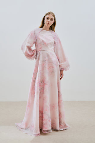 Ulla Patterned Organza Evening Dress Powder