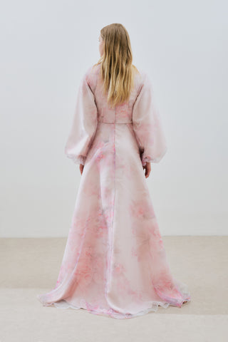Ulla Patterned Organza Evening Dress Powder