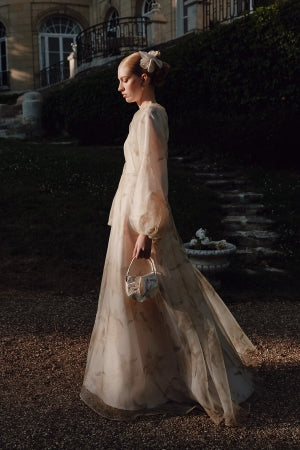 ULLA DESENLİ ORGANZE ABİYE ELBİSE VANİLYA