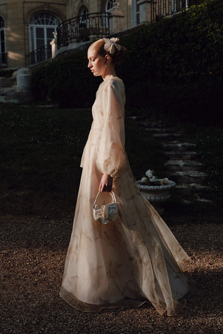 Ulla Patterned Organza Evening Dress Vanilla