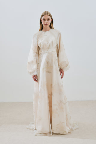 Ulla Patterned Organza Evening Dress Vanilla