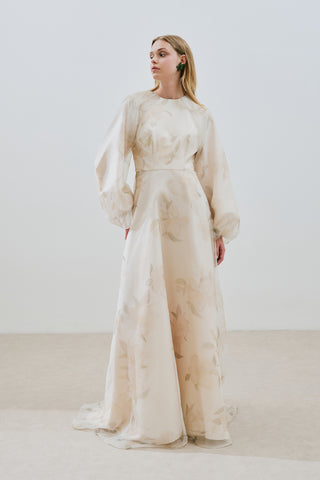 Ulla Patterned Organza Evening Dress Vanilla