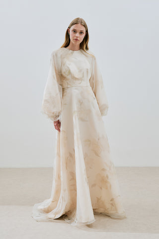 Ulla Patterned Organza Evening Dress Vanilla