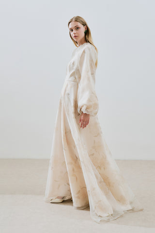 Ulla Patterned Organza Evening Dress Vanilla