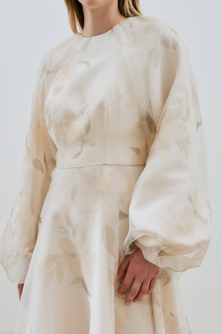 Ulla Patterned Organza Evening Dress Vanilla