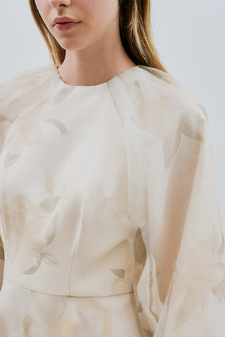 Ulla Patterned Organza Evening Dress Vanilla