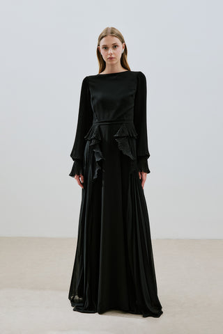 Tiered Pleated Dress Black