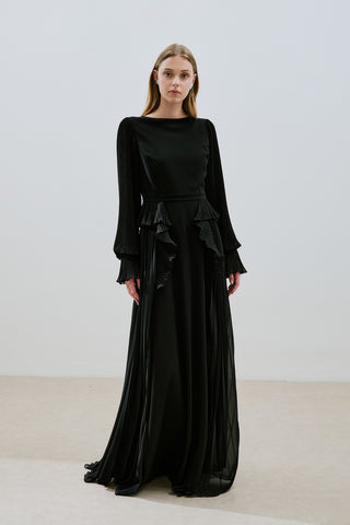 Tiered Pleated Dress Black