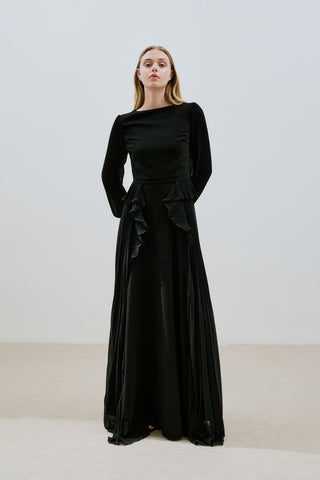 Tiered Pleated Dress Black