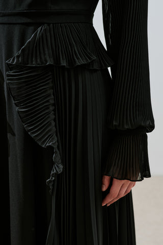 Tiered Pleated Dress Black