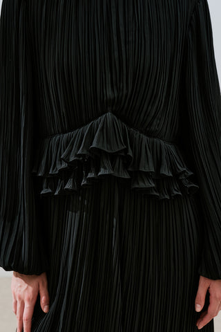 Mila Pleated Tiered Dress Black