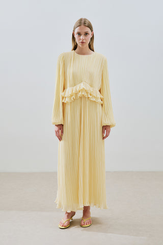 Mila Pleated Tiered Dress Soft Yellow