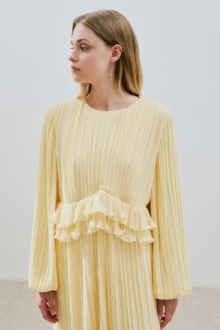 Mila Pleated Tiered Dress Soft Yellow