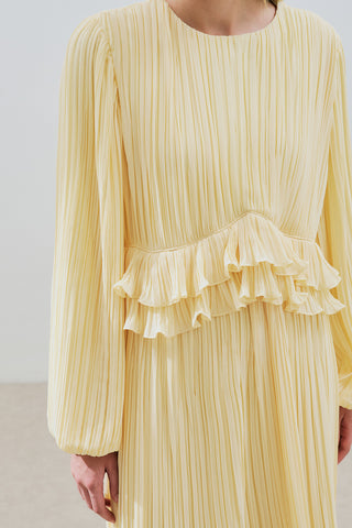 Mila Pleated Tiered Dress Soft Yellow