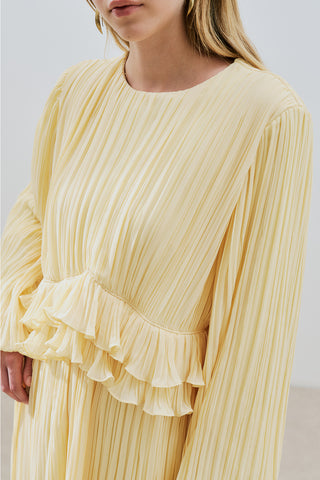 Mila Pleated Tiered Dress Soft Yellow