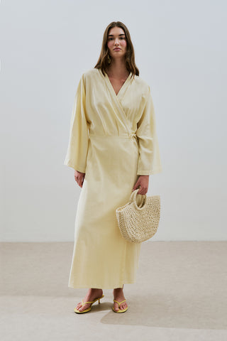Textured Wrap Dress Yellow