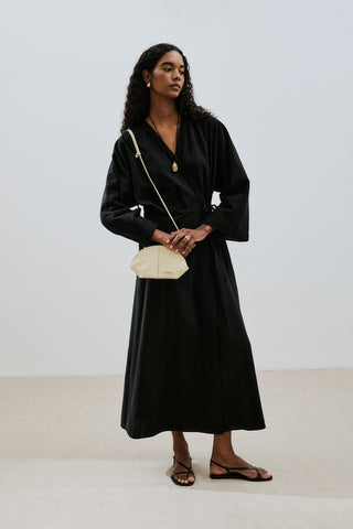 Textured Wrap Dress Black