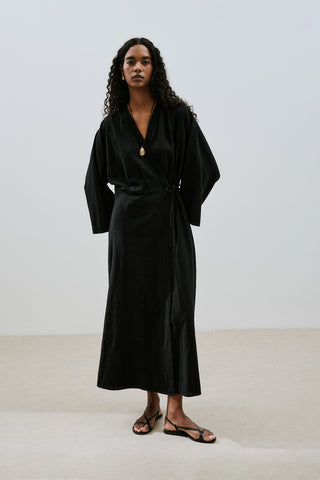Textured Wrap Dress Black