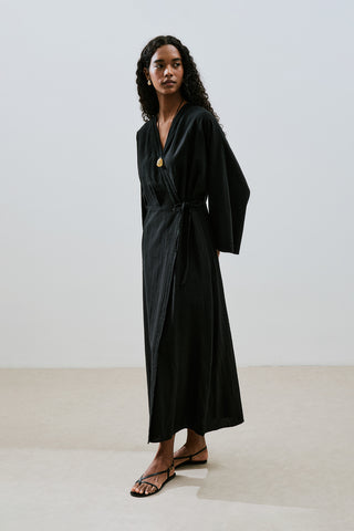 Textured Wrap Dress Black