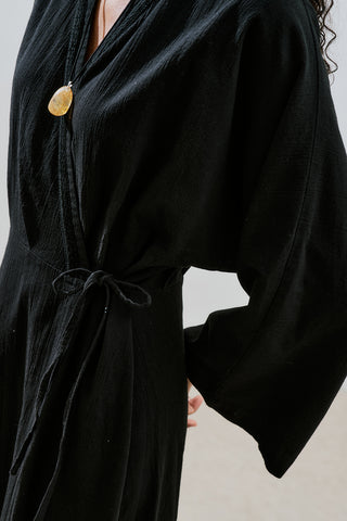 Textured Wrap Dress Black