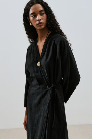 Textured Wrap Dress Black