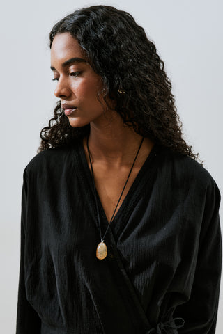 Textured Wrap Dress Black