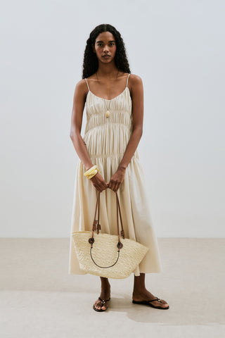 Textured Ruched Dress Natural