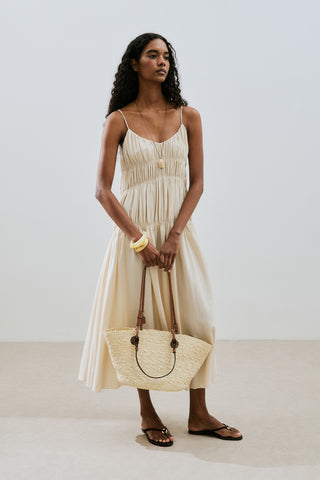 Textured Ruched Dress Natural