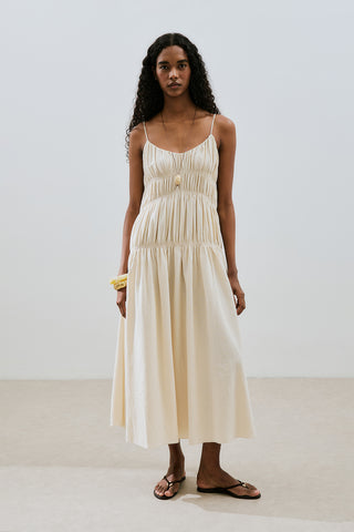 Textured Ruched Dress Natural