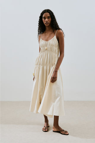 Textured Ruched Dress Natural