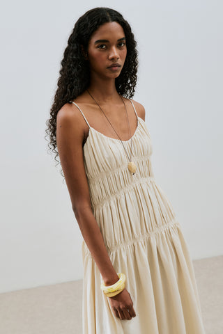 Textured Ruched Dress Natural