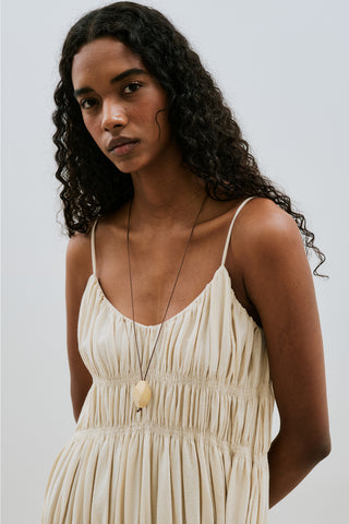 Textured Ruched Dress Natural