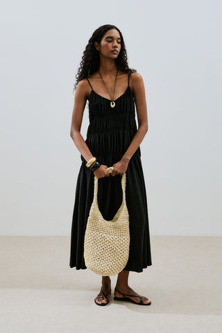 Textured Ruched Dress Black