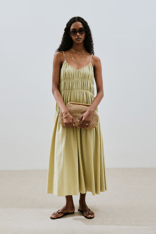 Textured Ruched Dress Soft Green