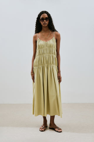 Textured Ruched Dress Soft Green