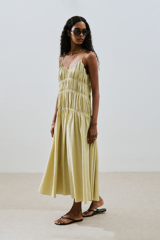 Textured Ruched Dress Soft Green